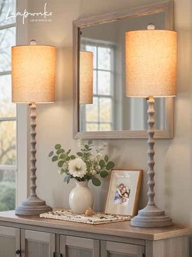 Set of 2 30" H Table Lamps with Metal Bases & Linen Shades X28382