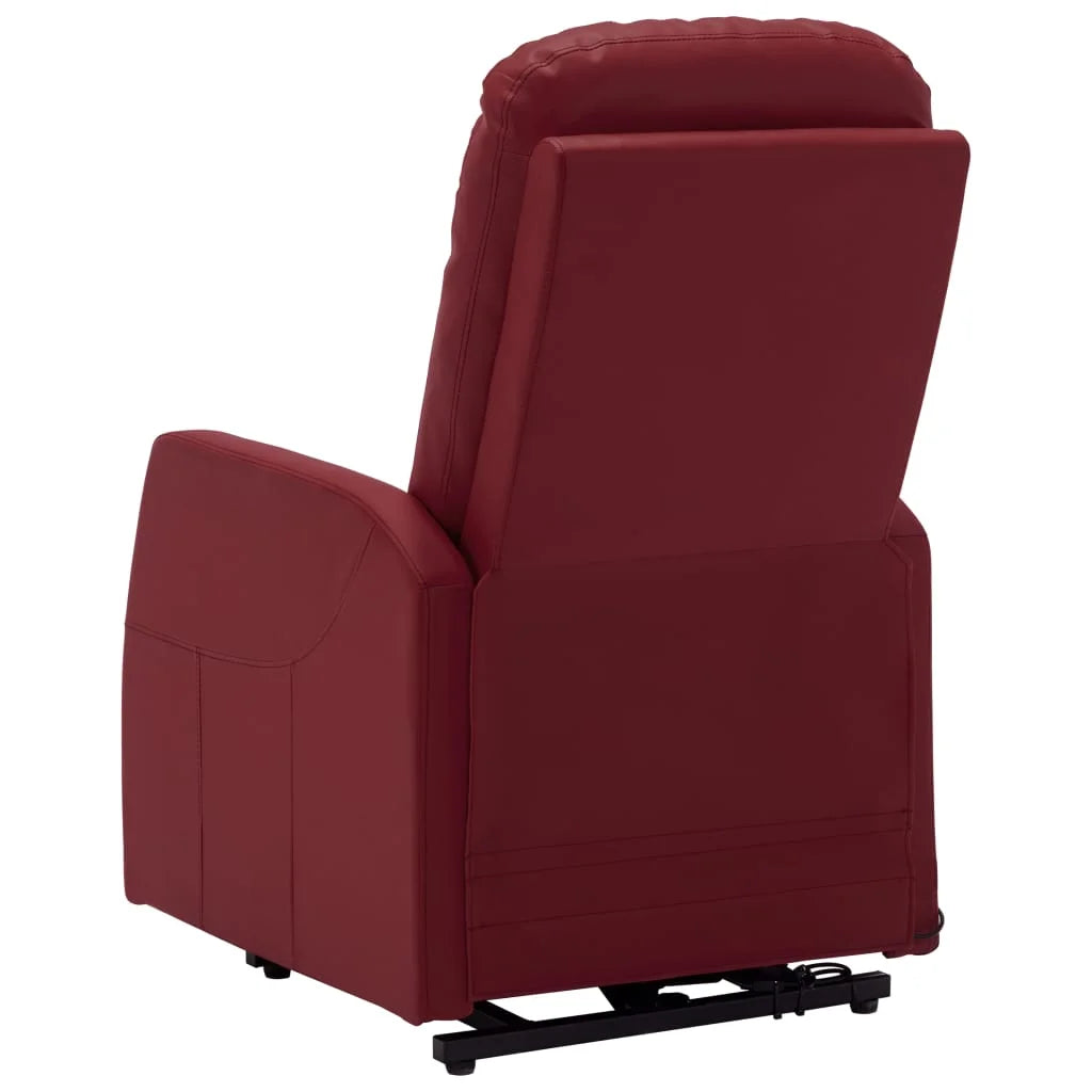 Wine Red Faux Leather Power Lift Massage Recliner V1274