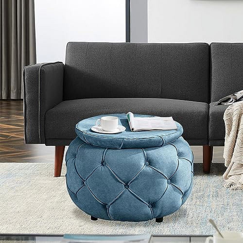 Blue Woven Round Tufted Ottoman Z581264