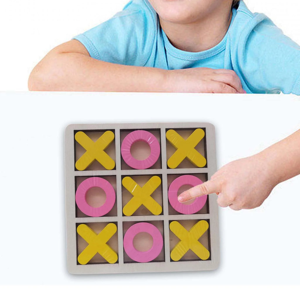 Yellow Pink Wood Tic Tac Toe Game Set A6689