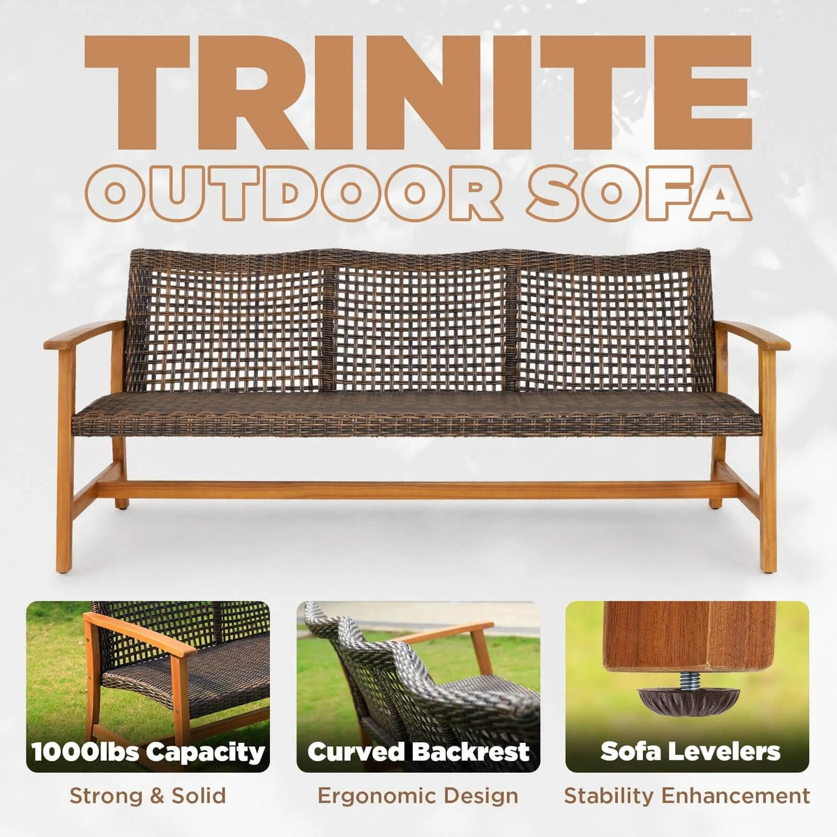 Teak Finish Acacia Patio Wicker Sofa Couch T927