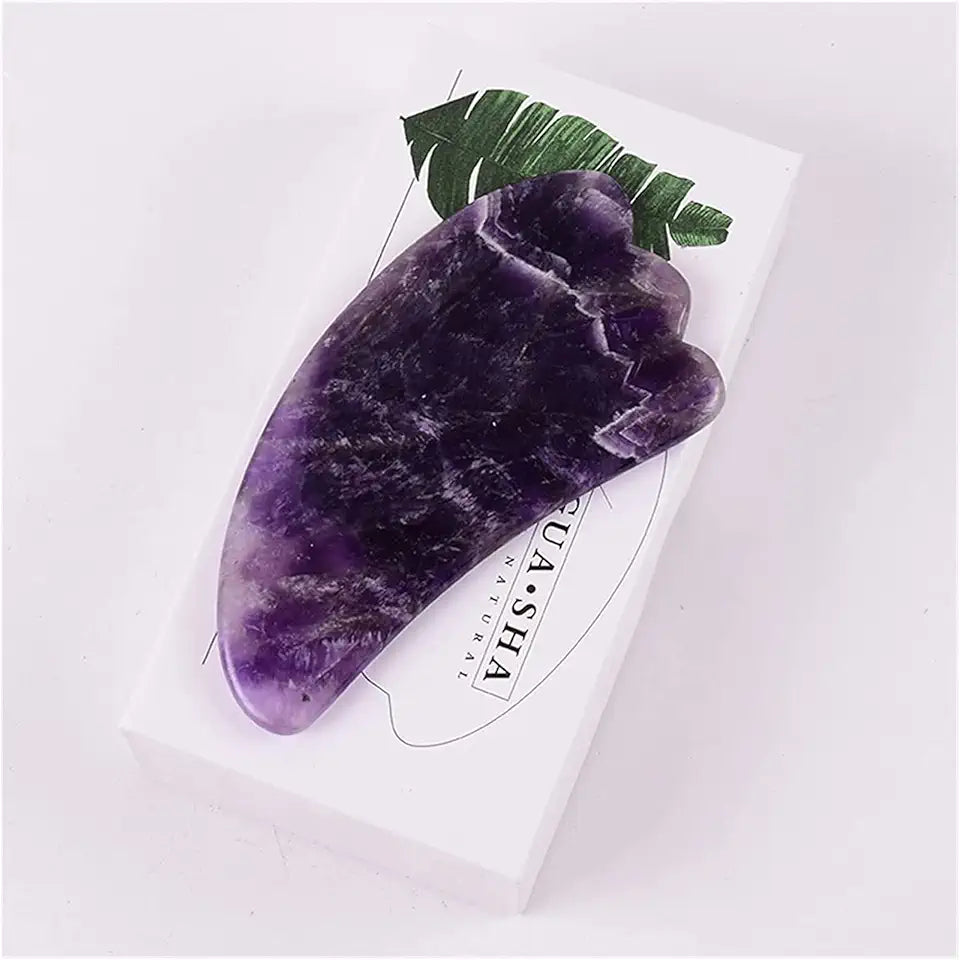 Amethyst Rough Stone Face Roller & Gua Sha Tool Set G396593