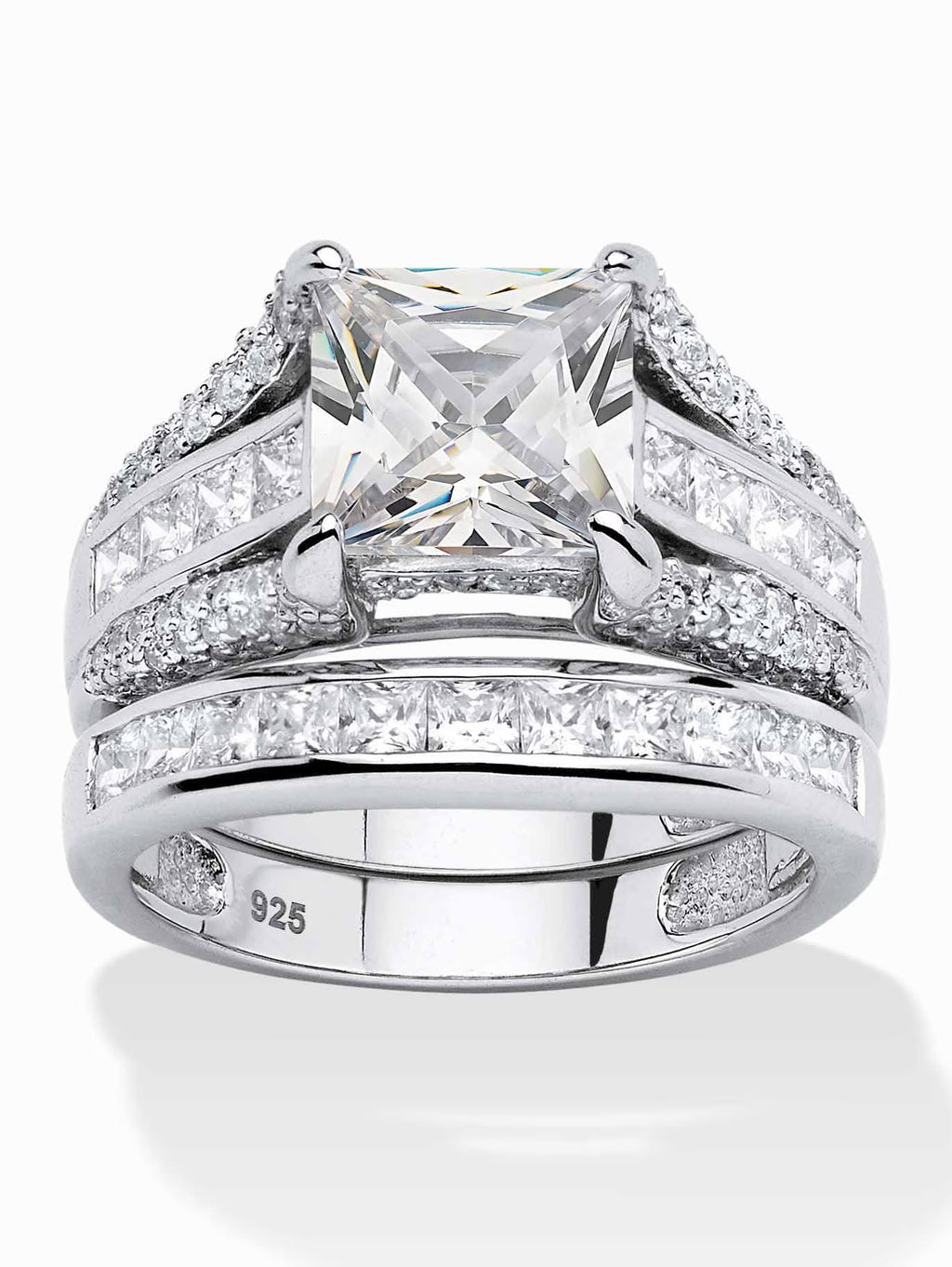 Platinum-plated Sterling Silver 2-Piece Bridal Ring Set with Cubic Zirconia W55523