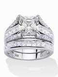 Platinum-plated Sterling Silver 2-Piece Bridal Ring Set with Cubic Zirconia W55523