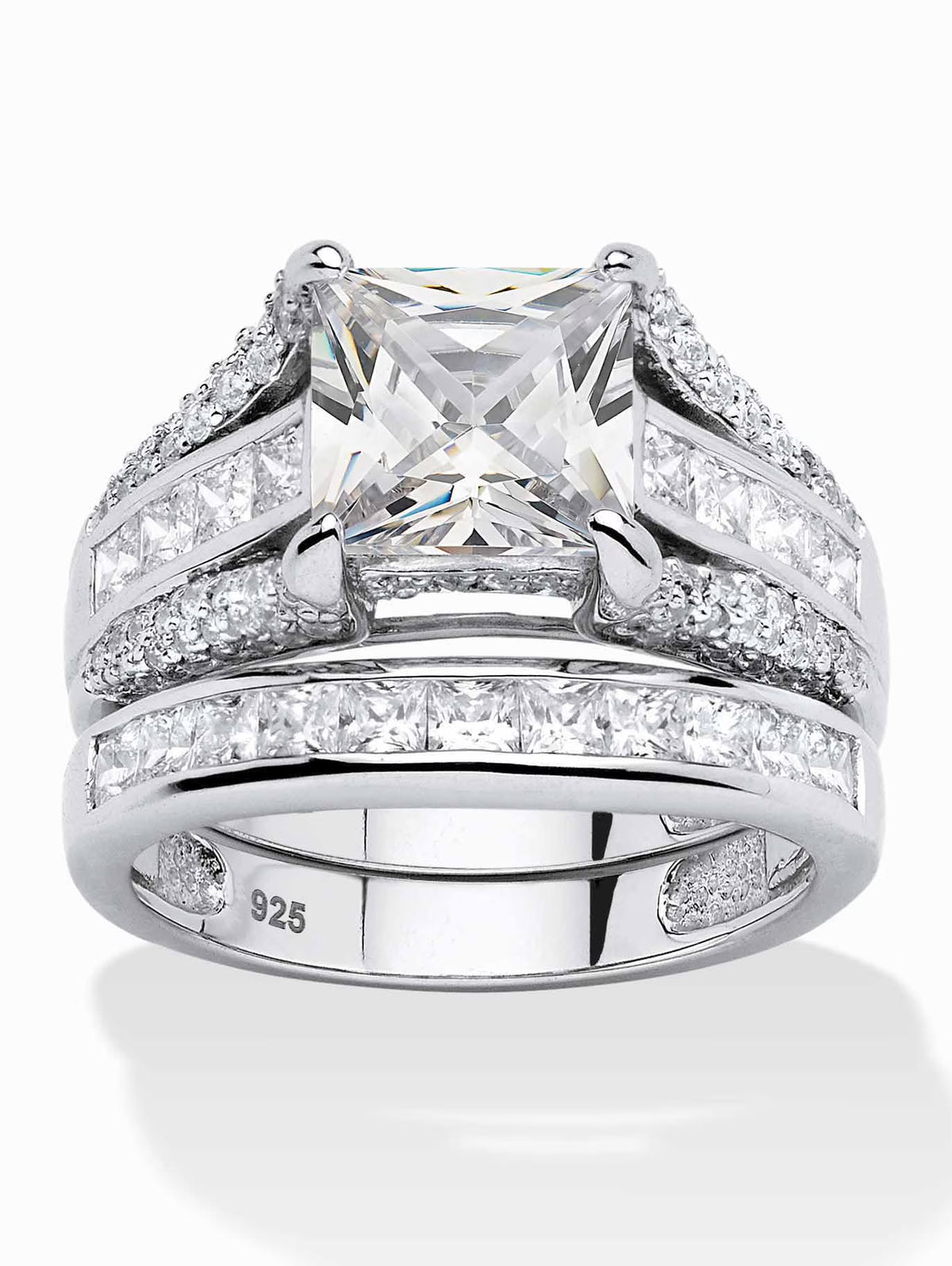 Platinum-plated Sterling Silver 2-Piece Bridal Ring Set with Cubic Zirconia W55523