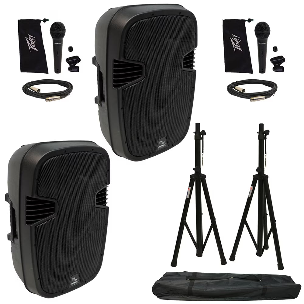 Pro DJ Bluetooth 15" 1200W PA Speaker Stand & Peavey Mics W8839