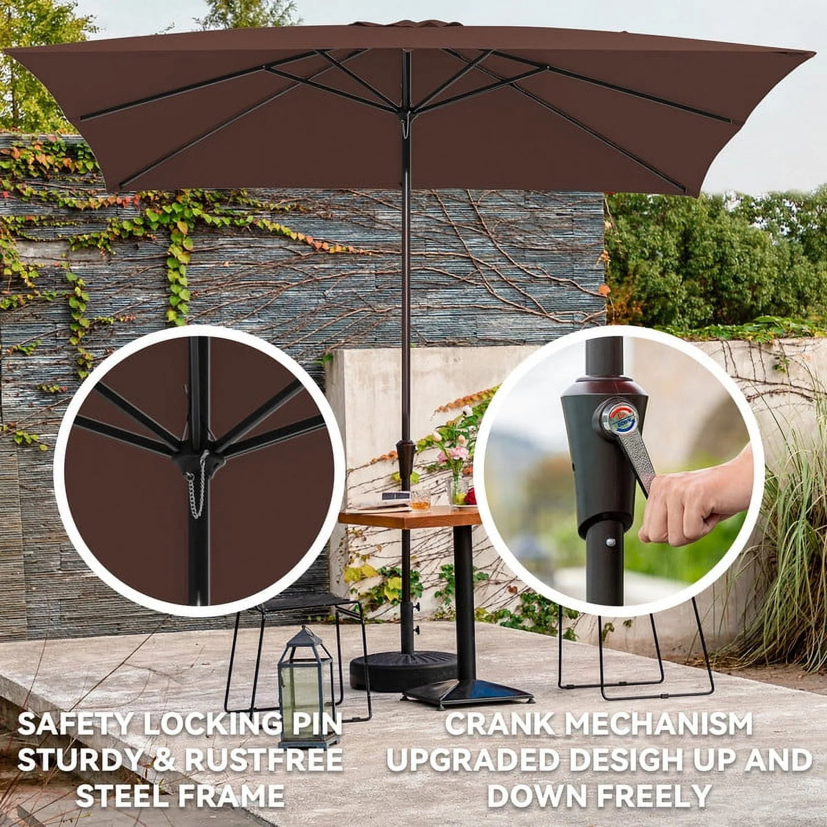 8 x 10 ft Outdoor Rectangular Patio Market Umbrella, Beige V6640