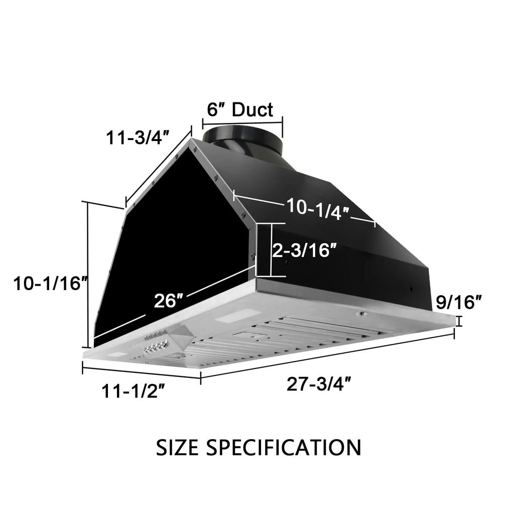 Stainless Steel Ducted Range Hood Insert 30 Inch 600 CFM with LED Lights J901965