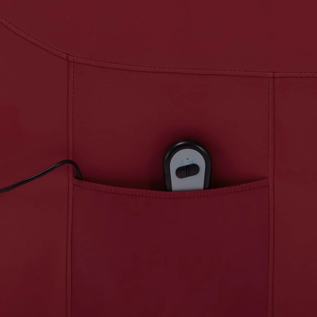 Wine Red Faux Leather Power Lift Massage Recliner V1274