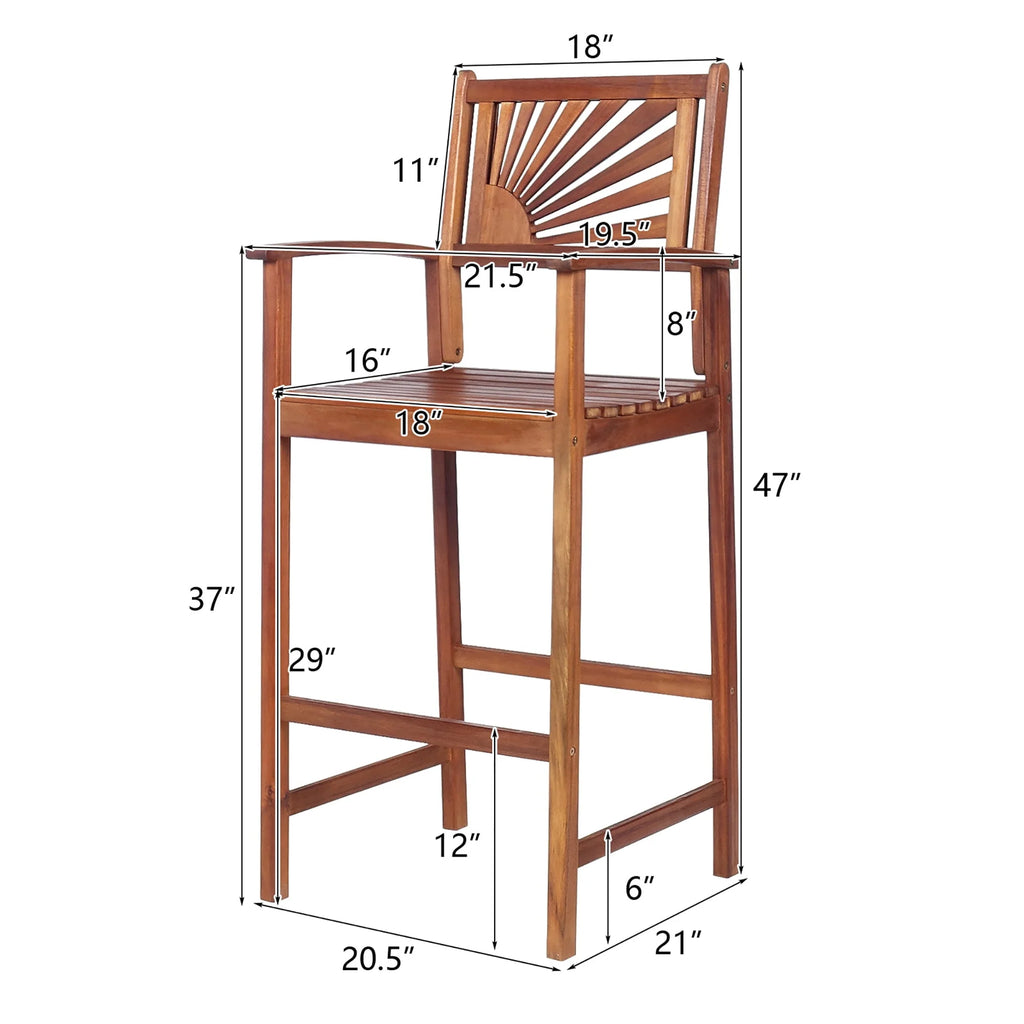 Set of 2 Acacia Wood Bar Stools with Armrests Y825
