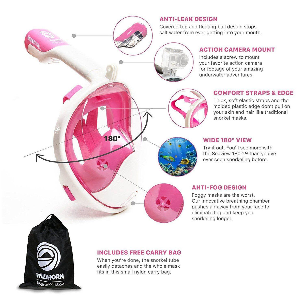 Pink Full Face Diving Snorkel Mask R744