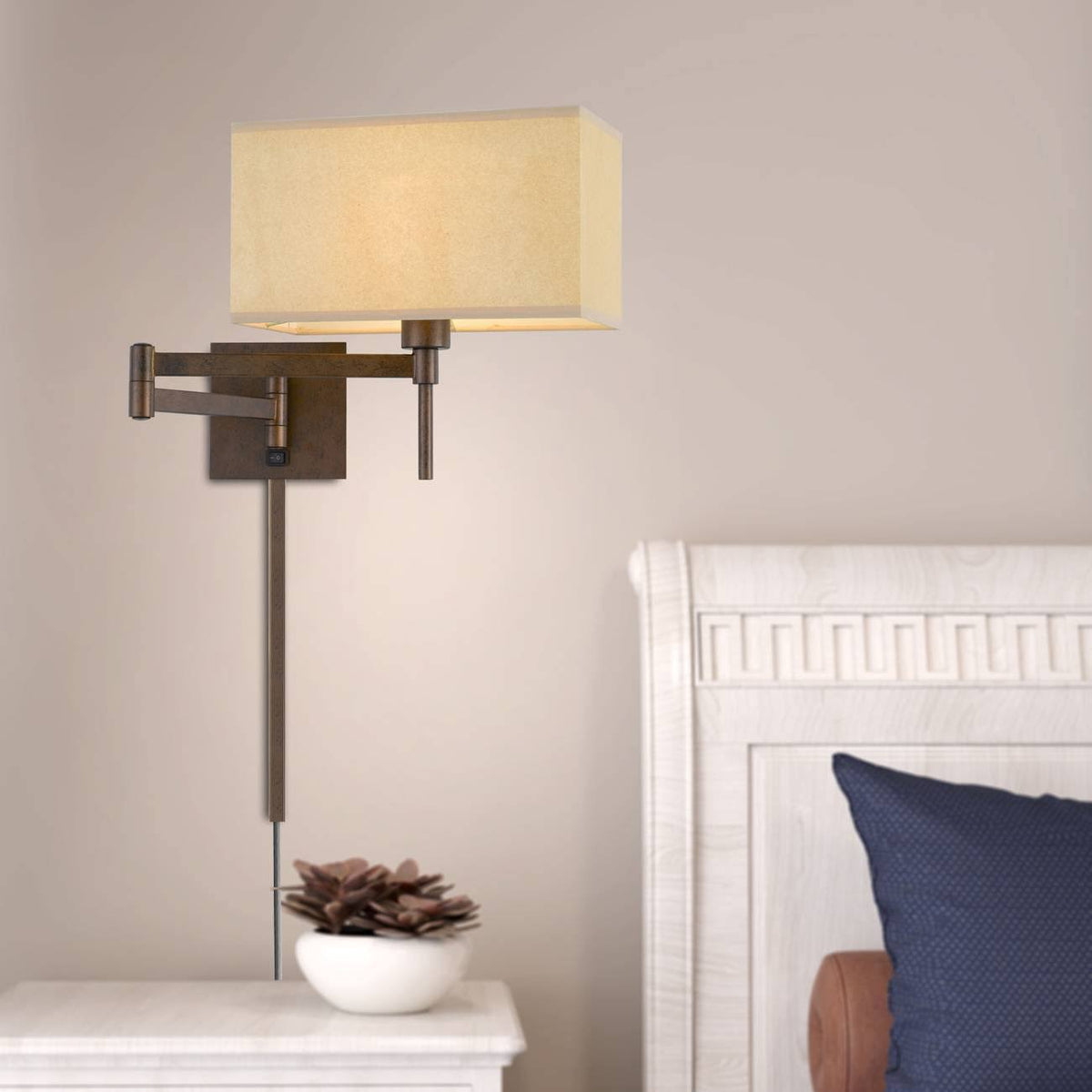 12x22 Wall Swing Arm Reading Lamp with Fabric Shade Rust Q87492