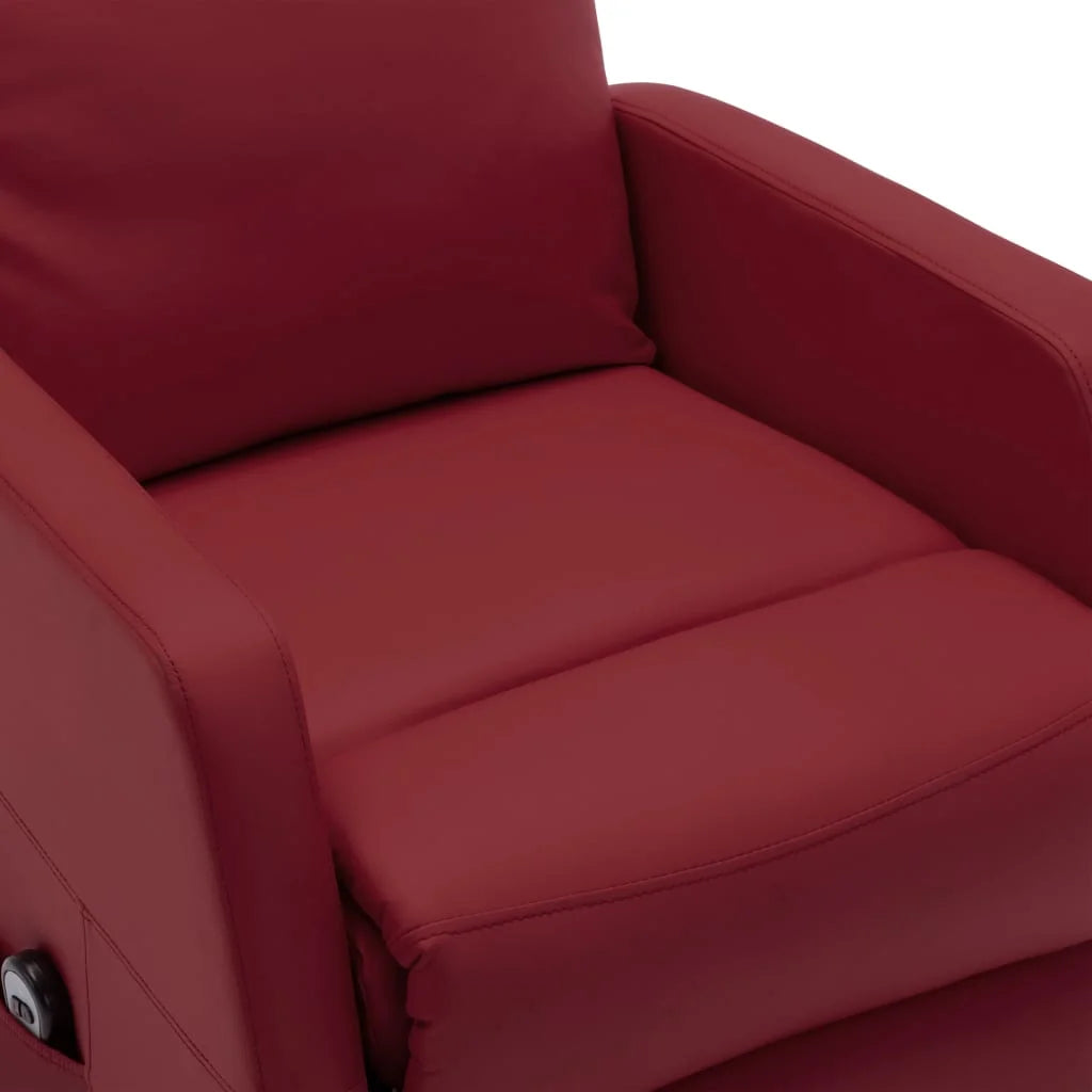 Wine Red Faux Leather Power Lift Massage Recliner V1274