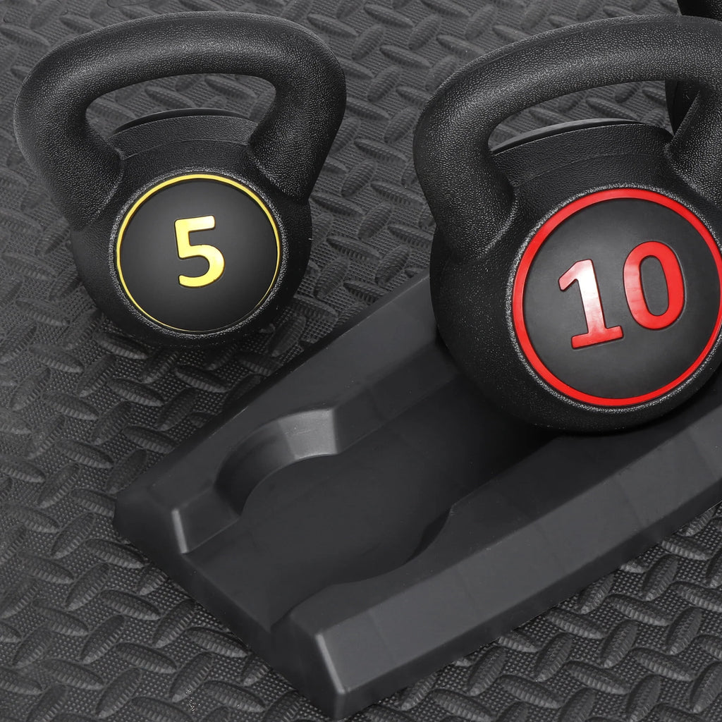 3 Piece 5lb 10lb 15lb Kettlebell Set with Storage Rack T8011