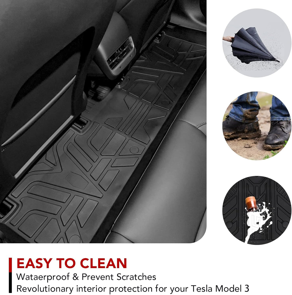 TPE Full Set Waterproof Floor Mats for Model 3 2021 2022 Y139