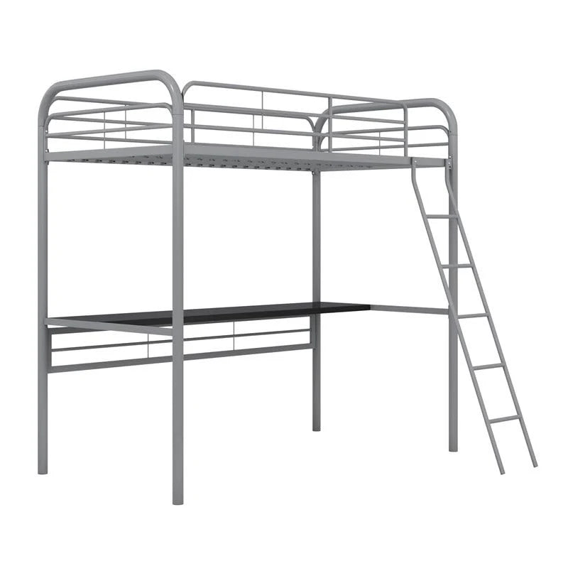 Twin Size Metal Loft Bed with Desk J16747