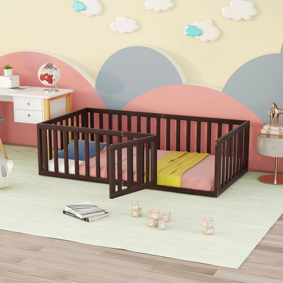 Wood Floor Bed with Fence and Door P37932