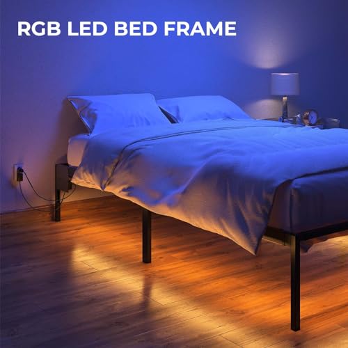 Full Bed Frame with USB Charging Station and LED Lights Y69630