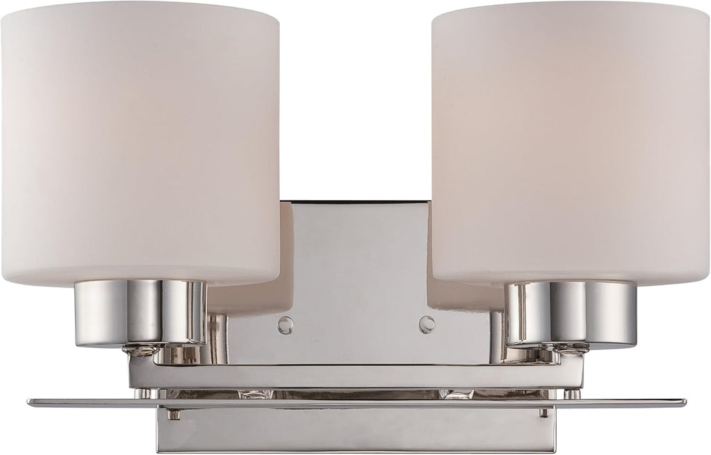 Two Light Vanity with Etched Opal Glass Polished Nickel Fixture T46815