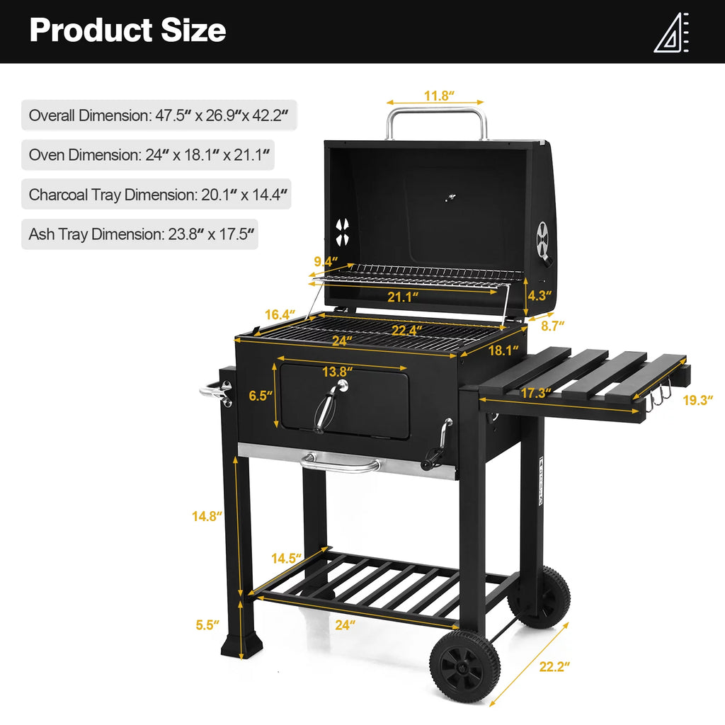 Portable Charcoal Grill with Wheels & Side Table D520