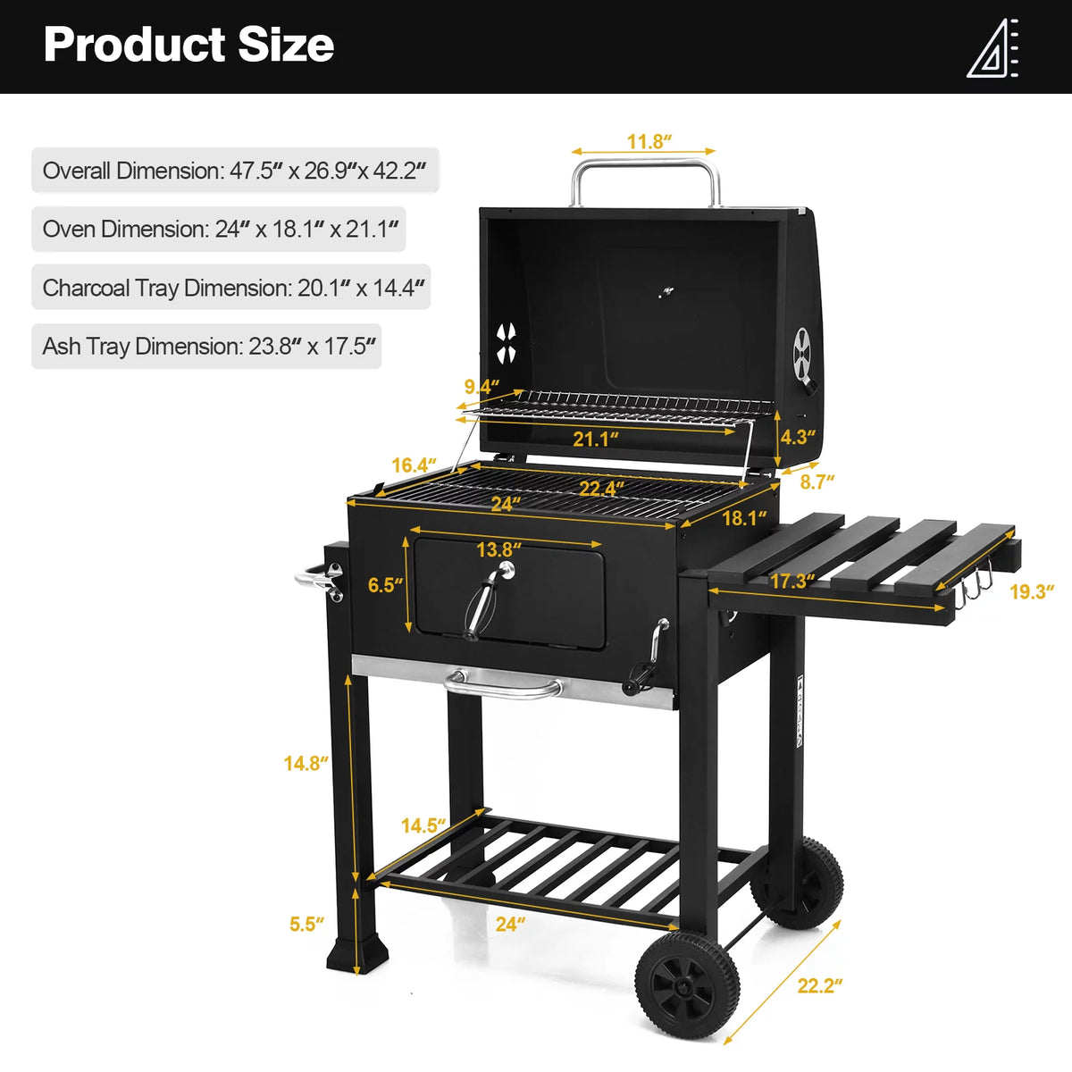 Portable Charcoal Grill with Wheels & Side Table D520