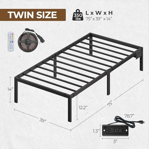 Full Bed Frame with USB Charging Station and LED Lights Y69630