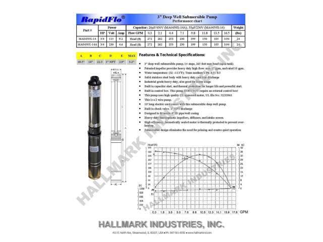 3/4 HP 230V 13 GPM Submersible Pump W225970
