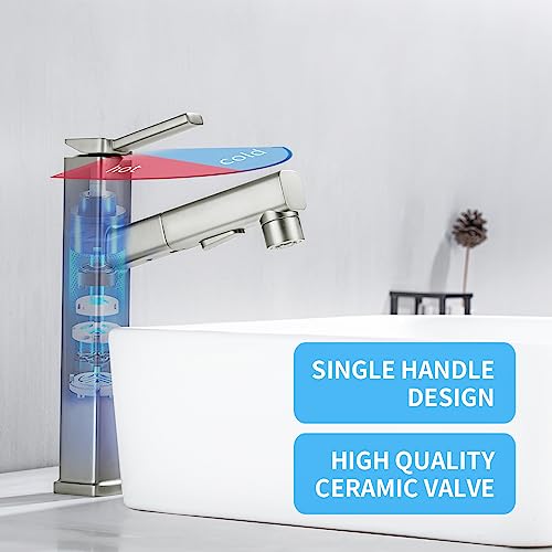 Single Hole Pull Out Bathroom Faucet with Rotating Spout X180
